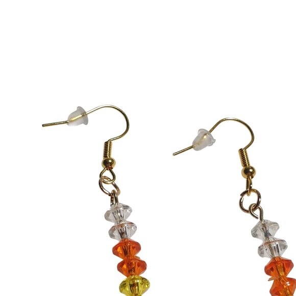 Handmade Candy Corn Halloween Dangle Beaded Earrings Fun Festive 3 Inch Length - Picture 5 of 7